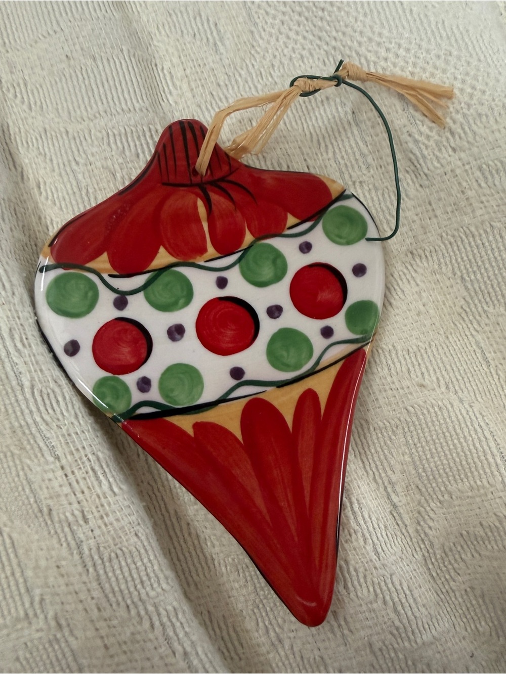 Gail Pittman Hand -Painted Red and Green Ceramic Holiday Ornament